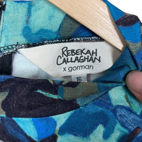 Rebekah Callaghan 100% Cotton Gormon Size 16 Blue Long Sleeve Dress - Picture 4 of 7